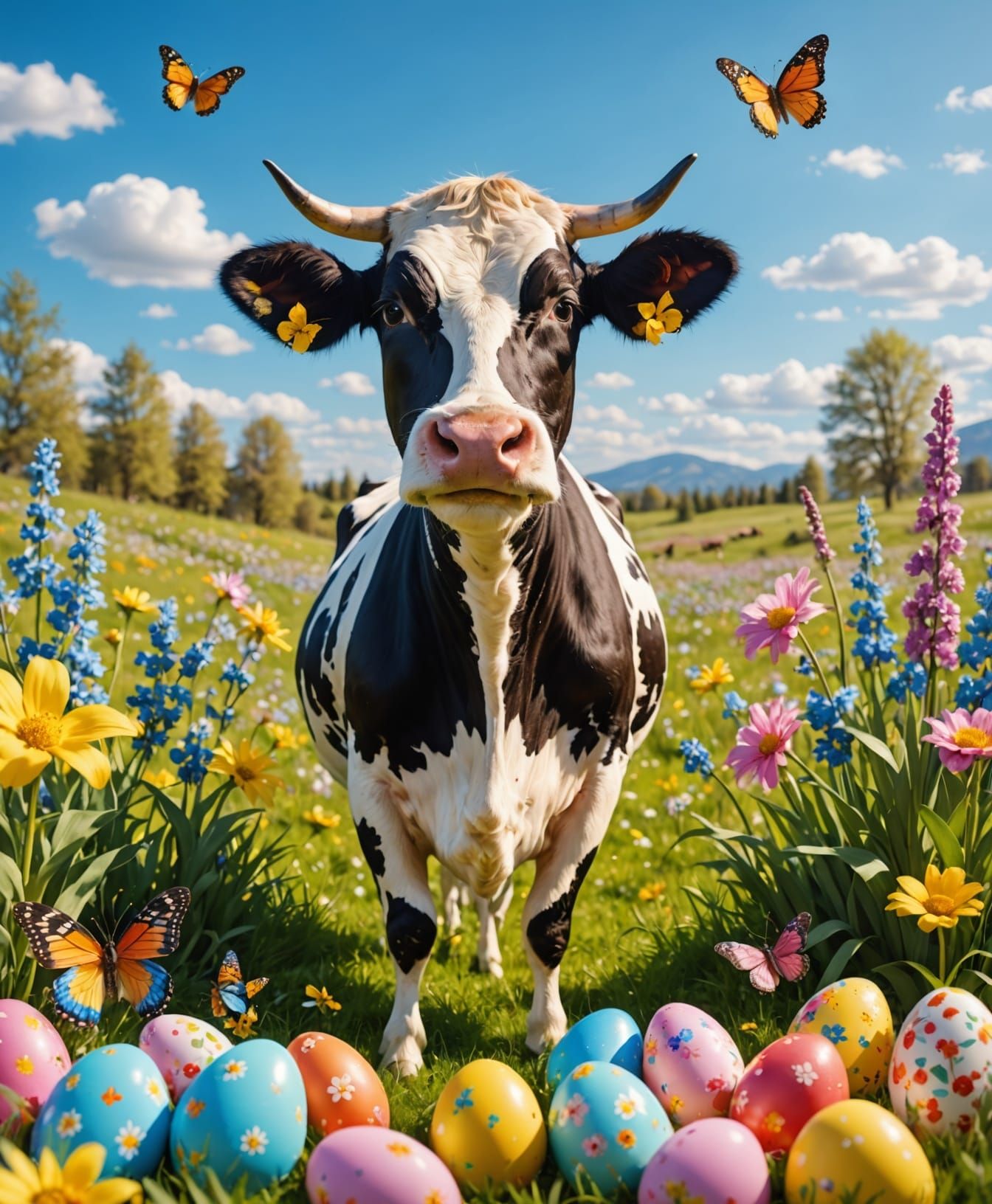 Joyful Easter Cow in Vibrant Spring Florals
