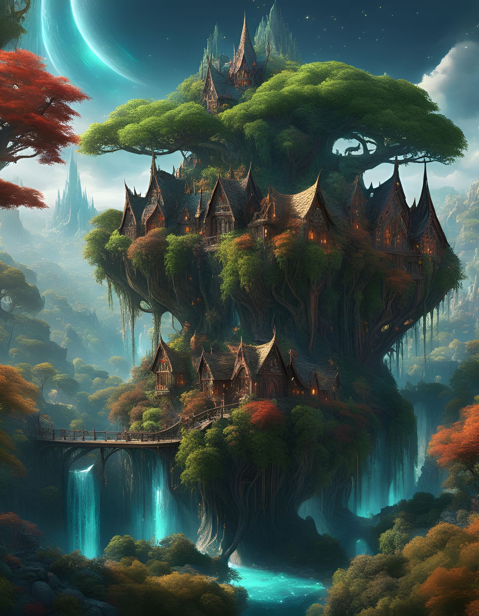 Magical Elven Village Atop a Mystical Mountain