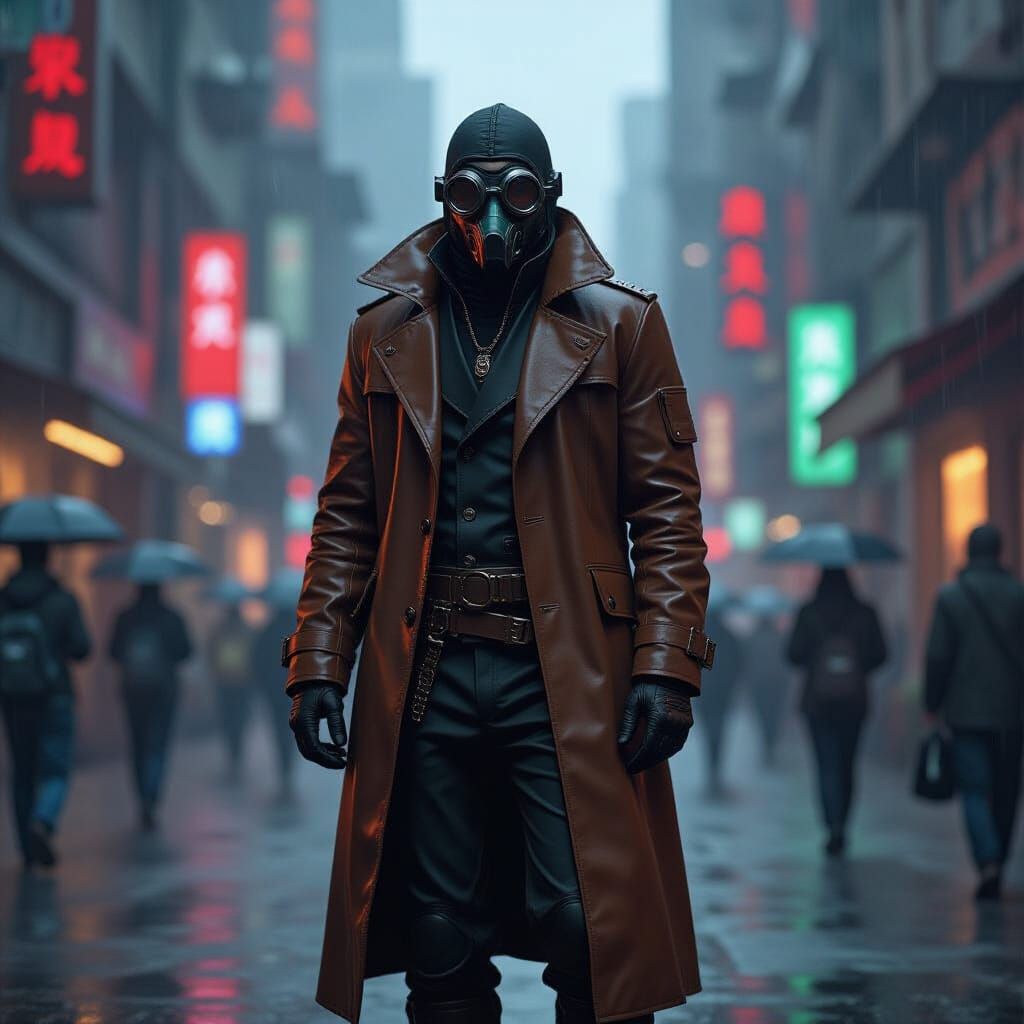 Dragonkin Explorer in Cyberpunk Cityscape