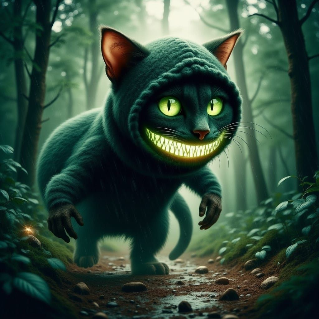 Cheshire Cat Ninja in Rainforest, Digital Art