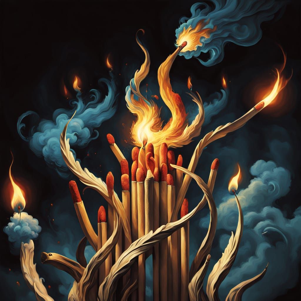 Surreal Phoenix Rises from Burning Matches