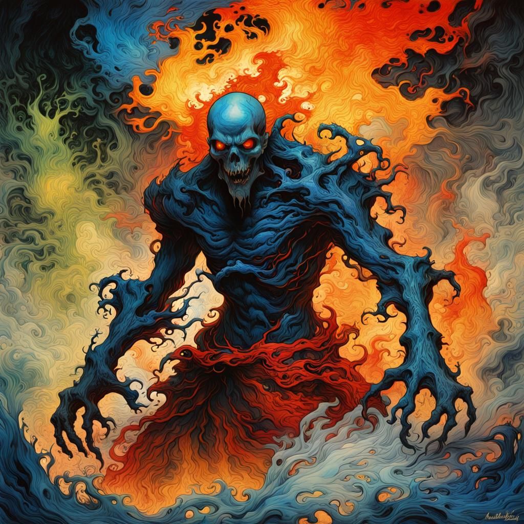 Terrifying Ghostly Dracula in Liquid Ink Style