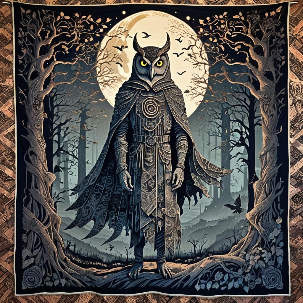 Mystical Tapestry in Eerie Grove: Shadowy Portrait