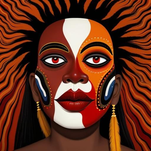 Abstract Faces in Red: An Aboriginal Surrealist Oil Painting