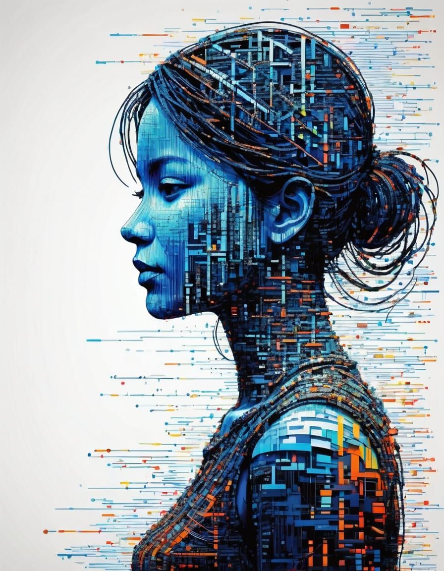 Woman Silhouette Formed From Computer Code Lines