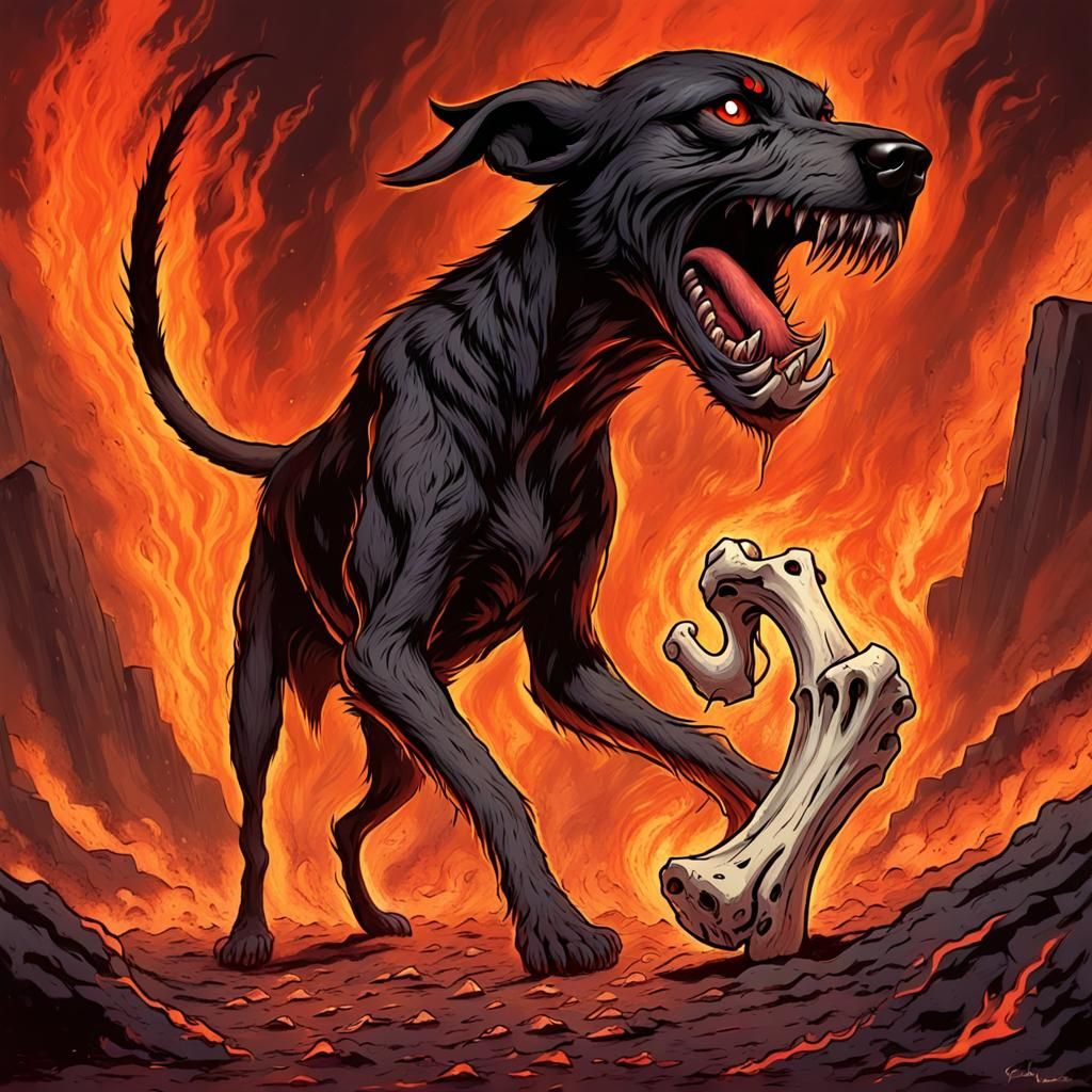 Hellhound's Fiery Fetch: Pulp Illustration