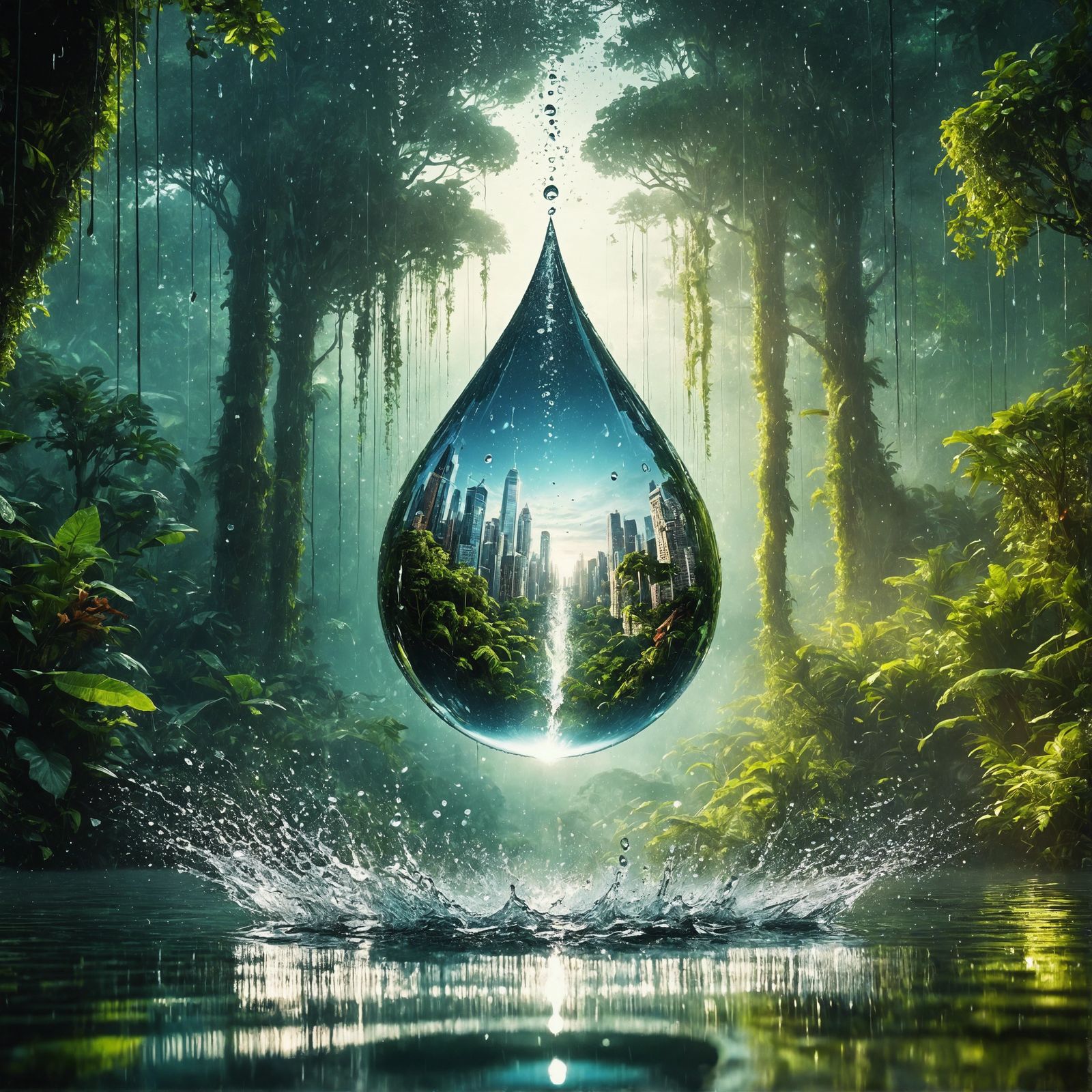 Cityscape in a Raindrop: A Photorealistic Masterpiece