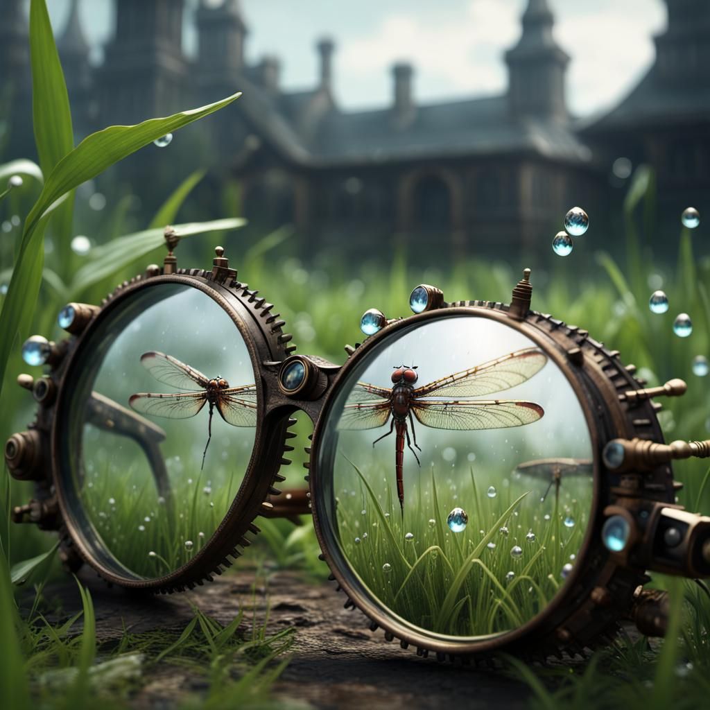 Steampunk Glasses with Dragonfly in Detailed Reflection