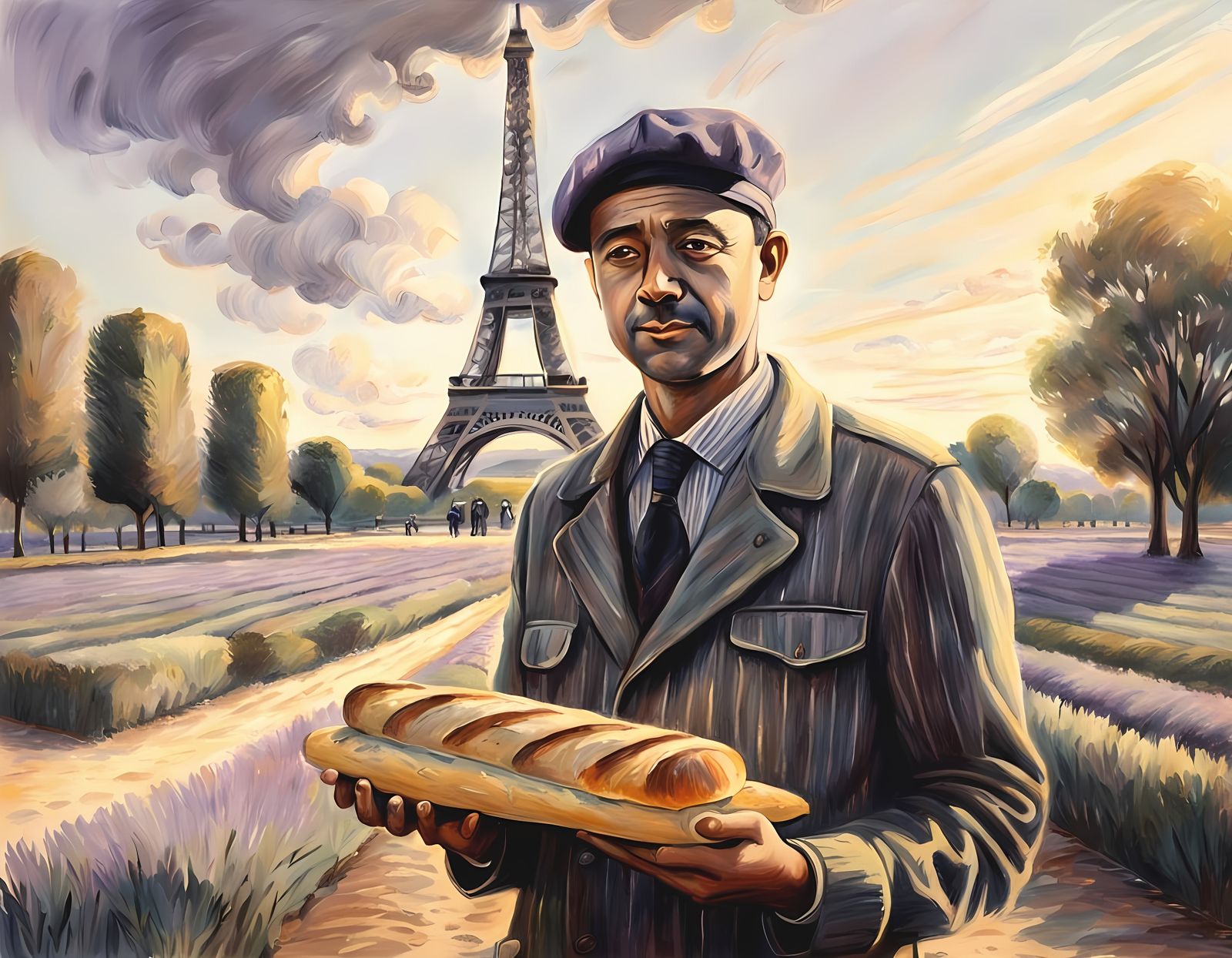 Iconic French Symbols in Charcoal Drawing