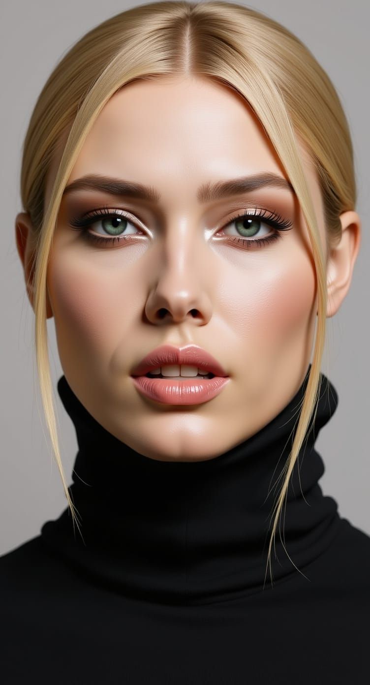Hyper-Realistic Portrait of a Woman with Elegant Makeup
