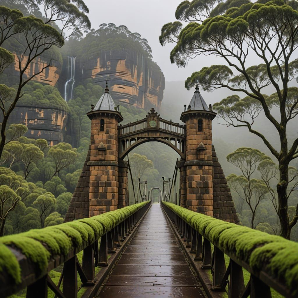 Misty Bridge in Crenellated Sandstone Turrets Style