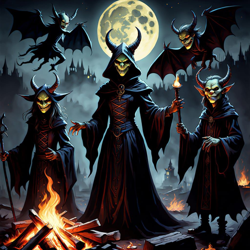 Gothic Witches Dance Under Silvery Moonlight