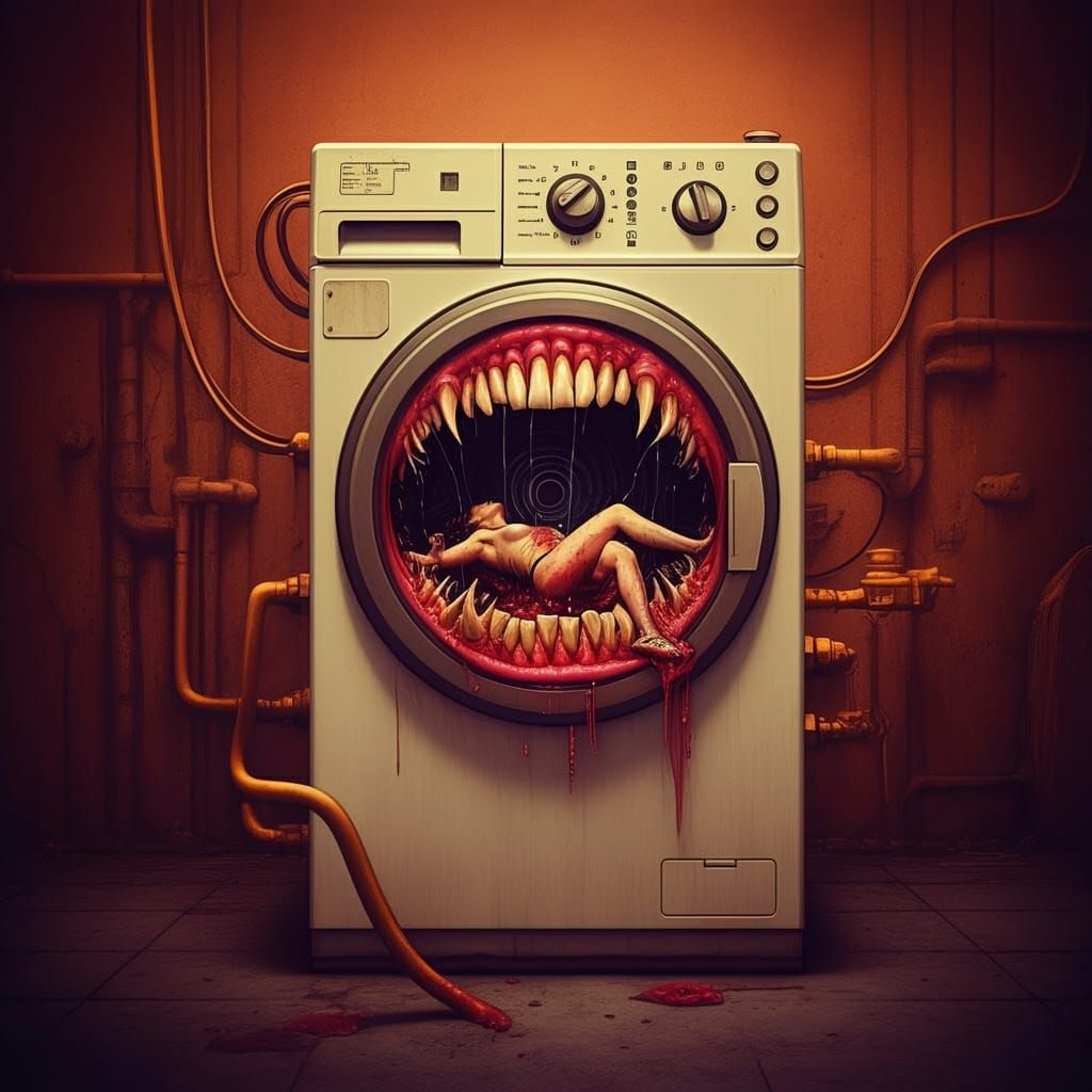 Biomechanical Washing Machine Devours Victim in a Dystopian....