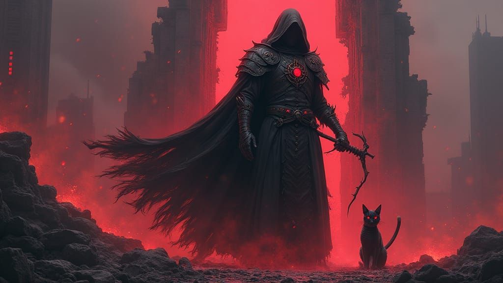 Judge Alexander and Cat in Ruined City