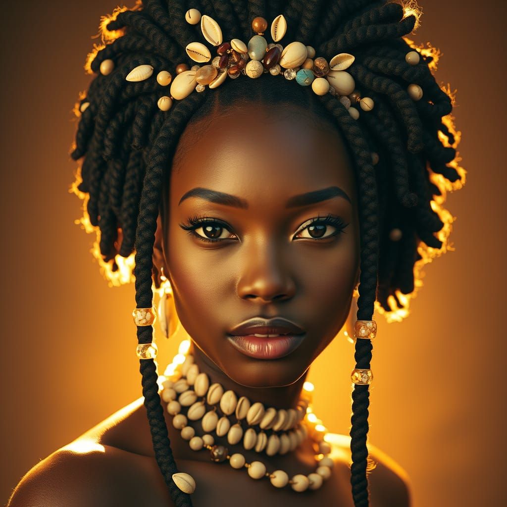 Black Woman in Vibrant Afro Crown with Shimmering Hair Accen...