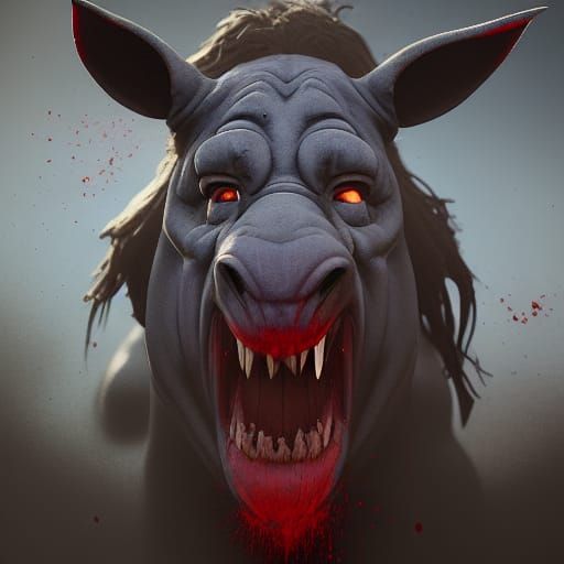 Demonic Eeyore Portrait in Biopunk Style
