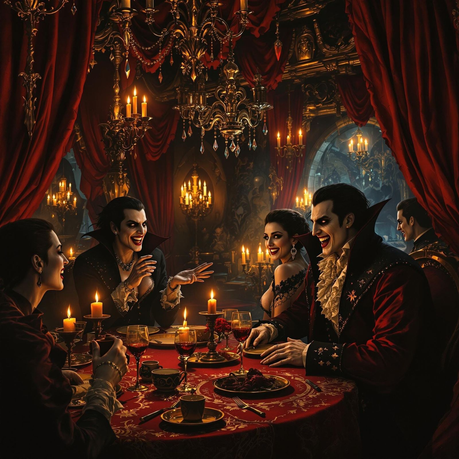Vampire Party on Decaying Pirate Ship Interior