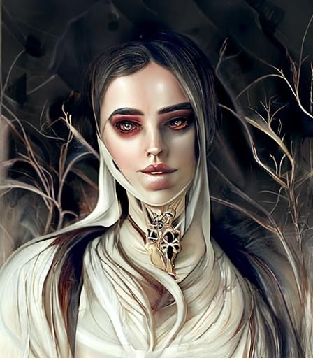 Beautiful Priestess in Dark Gothic Digital Painting