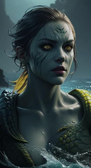 Reptile Woman with Scar in Hyperrealistic Style