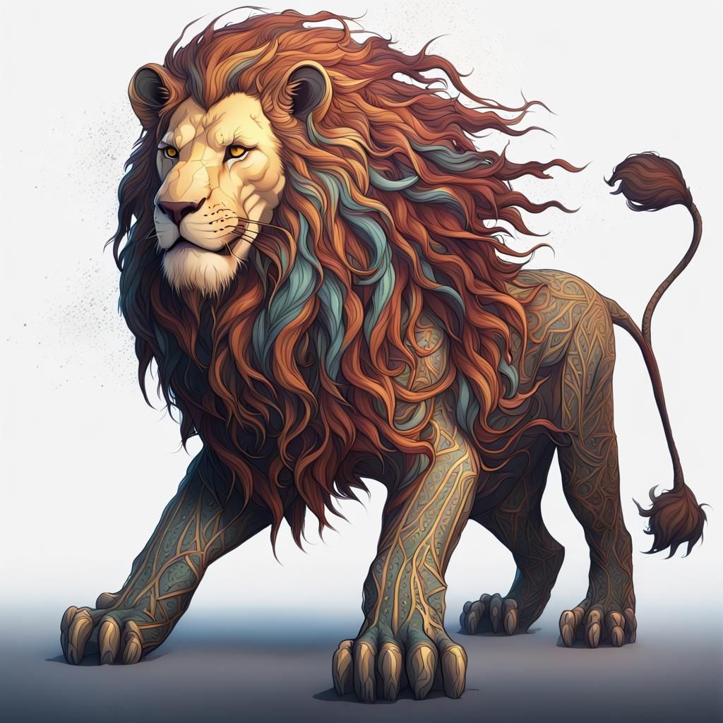 Detailed Line Art Lion in Fantasy Style