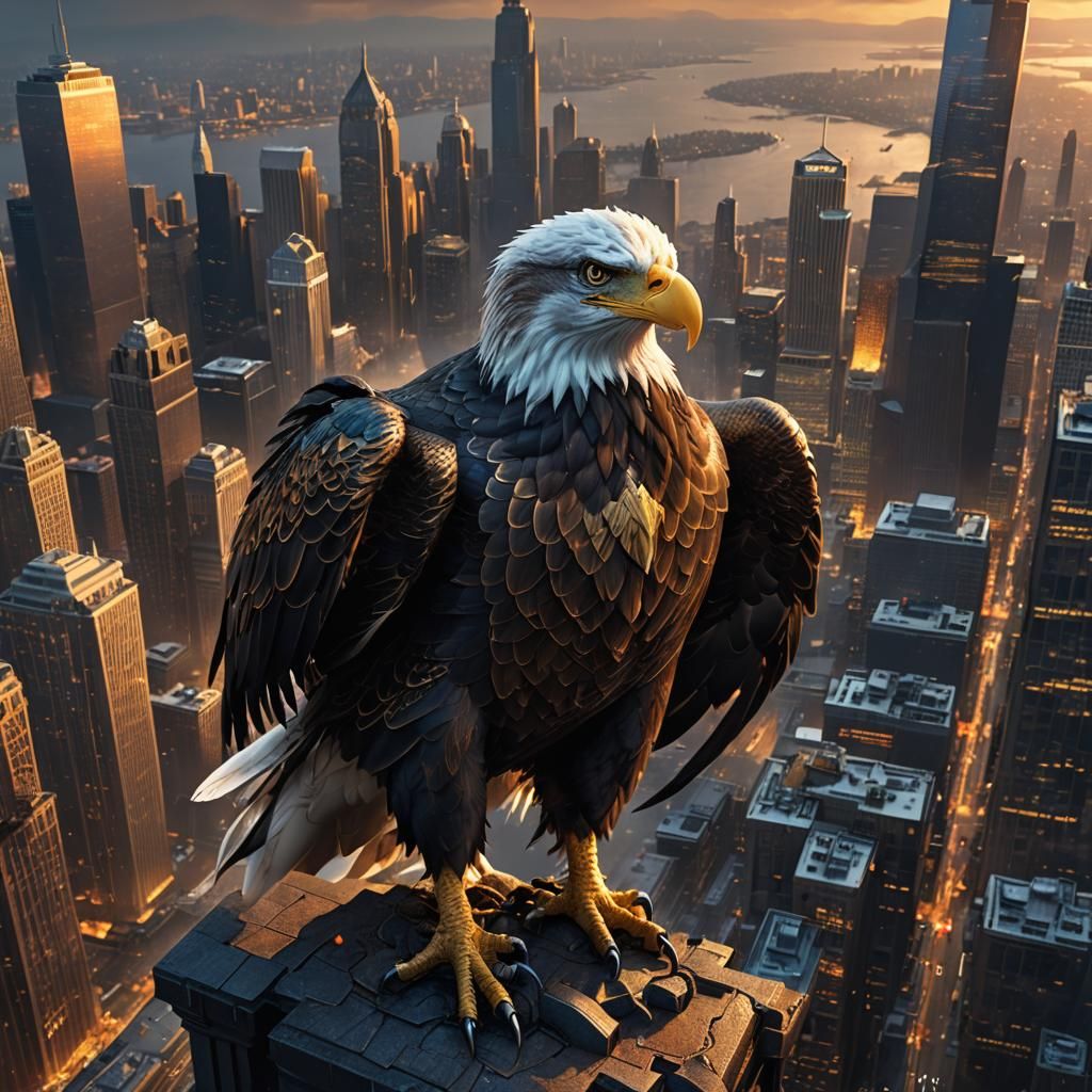 American Eagle in a Cyberpunk Cityscape