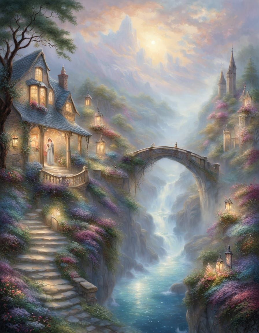 Ethereal Lacy Knit Wool Shawl Flowing in Breeze