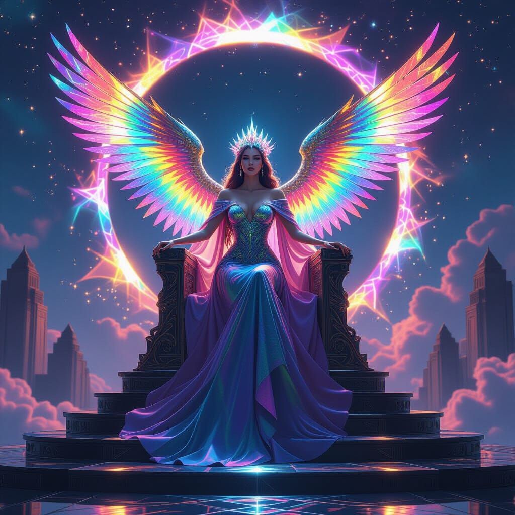 Celestial Empress with Rainbow Wings and Throne