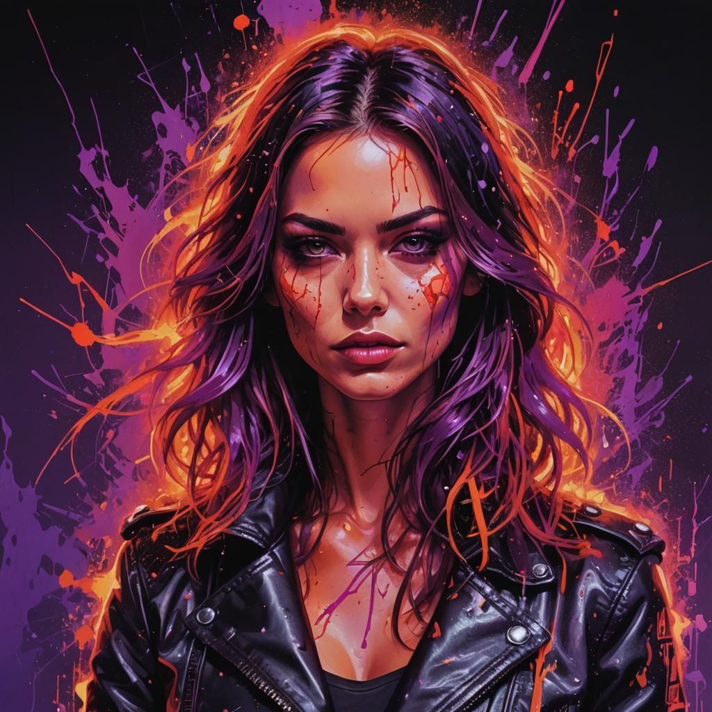 Supermodel Assassin in Black Light Art Style