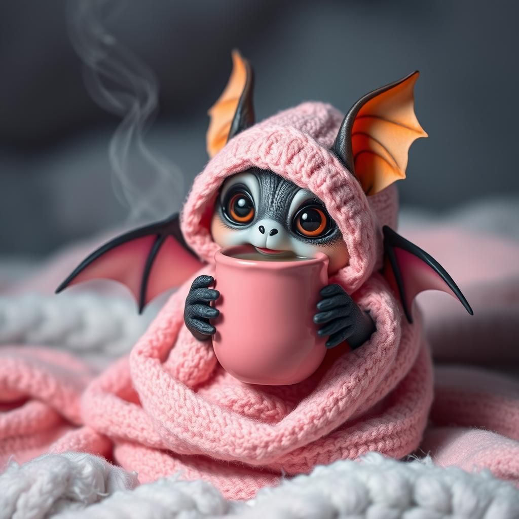 Cute Baby Vampire Bat Ghost with Cocoa