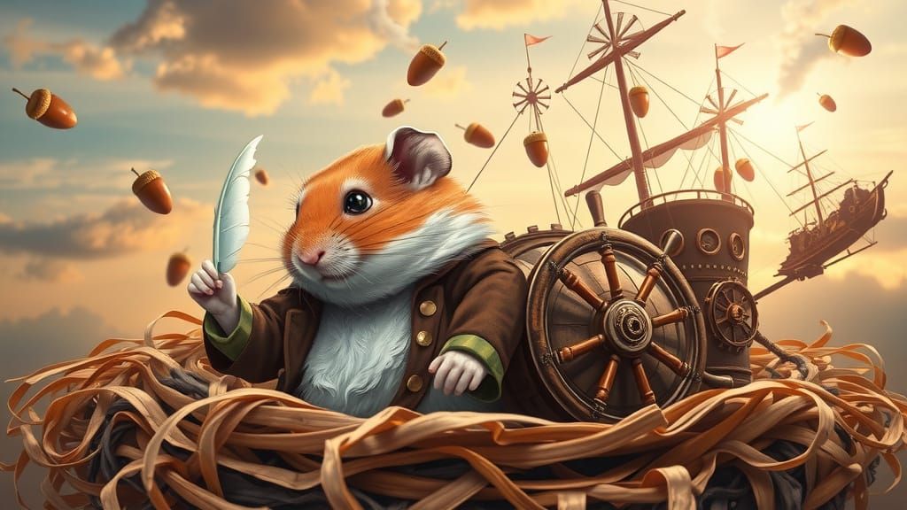 Steampunk Hamster Airship Captain in Whimsical Dreamscape