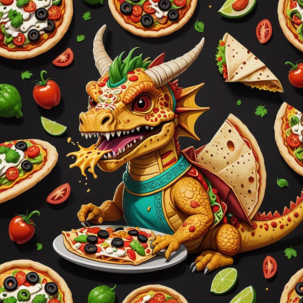 Fiery Pizza Dragon Dances in Traditional Mexican Attire
