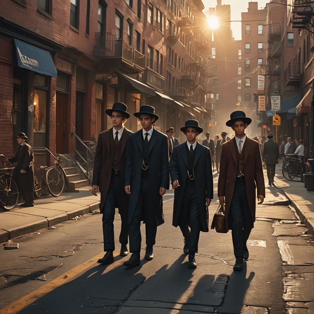 Hasidic Boys Walking in Brooklyn Street: Realistic Matte Pai...