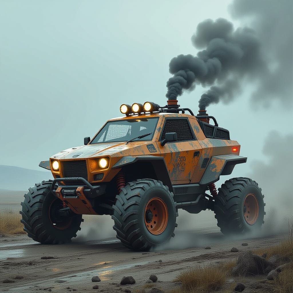 Ash Waste Speeder: Rugged Buggy in Dystopian Landscape