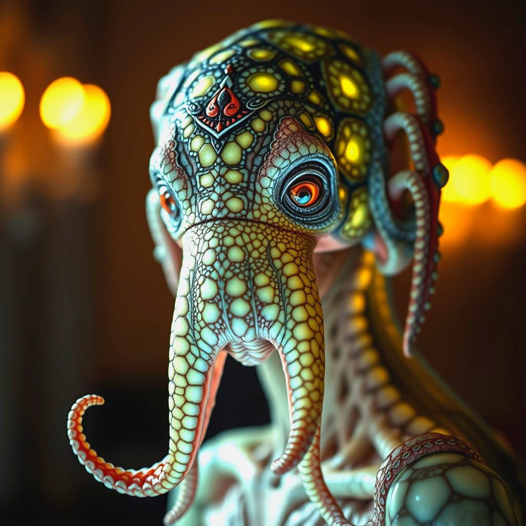 Hyperrealistic Humanoid Portrait with Bioluminescent Details