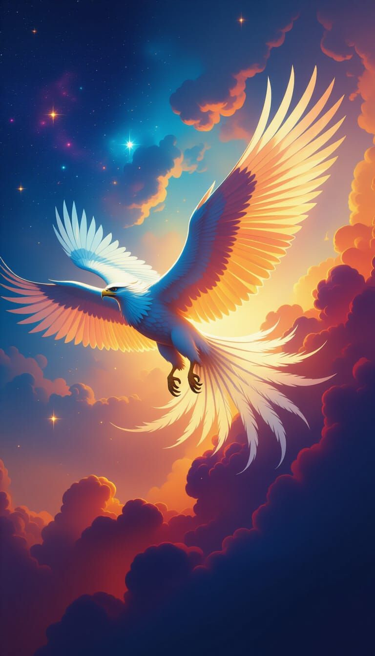 Griffin Soaring Through Nebula in Digital Art