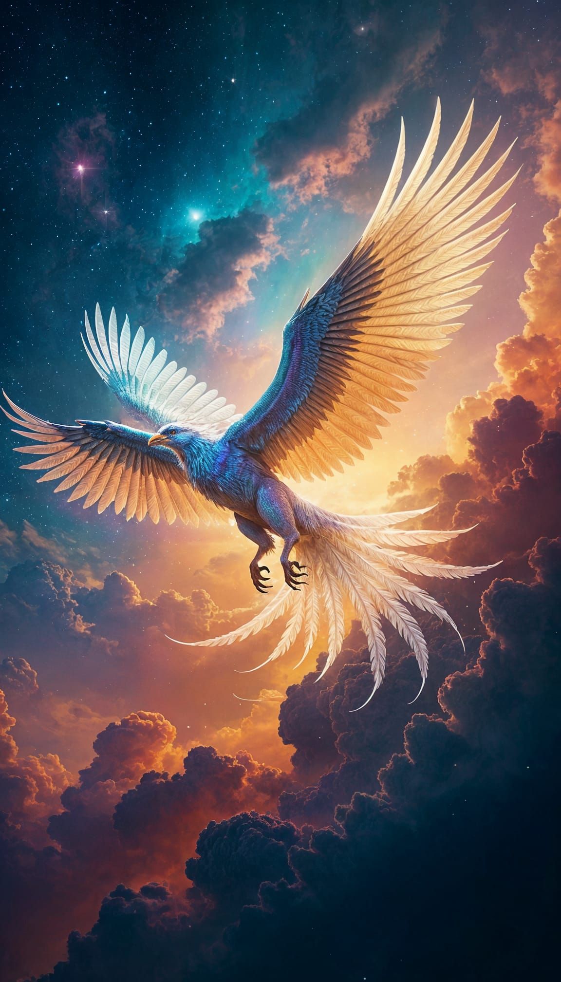 Nissan GTR and Griffin Soaring Through Nebula