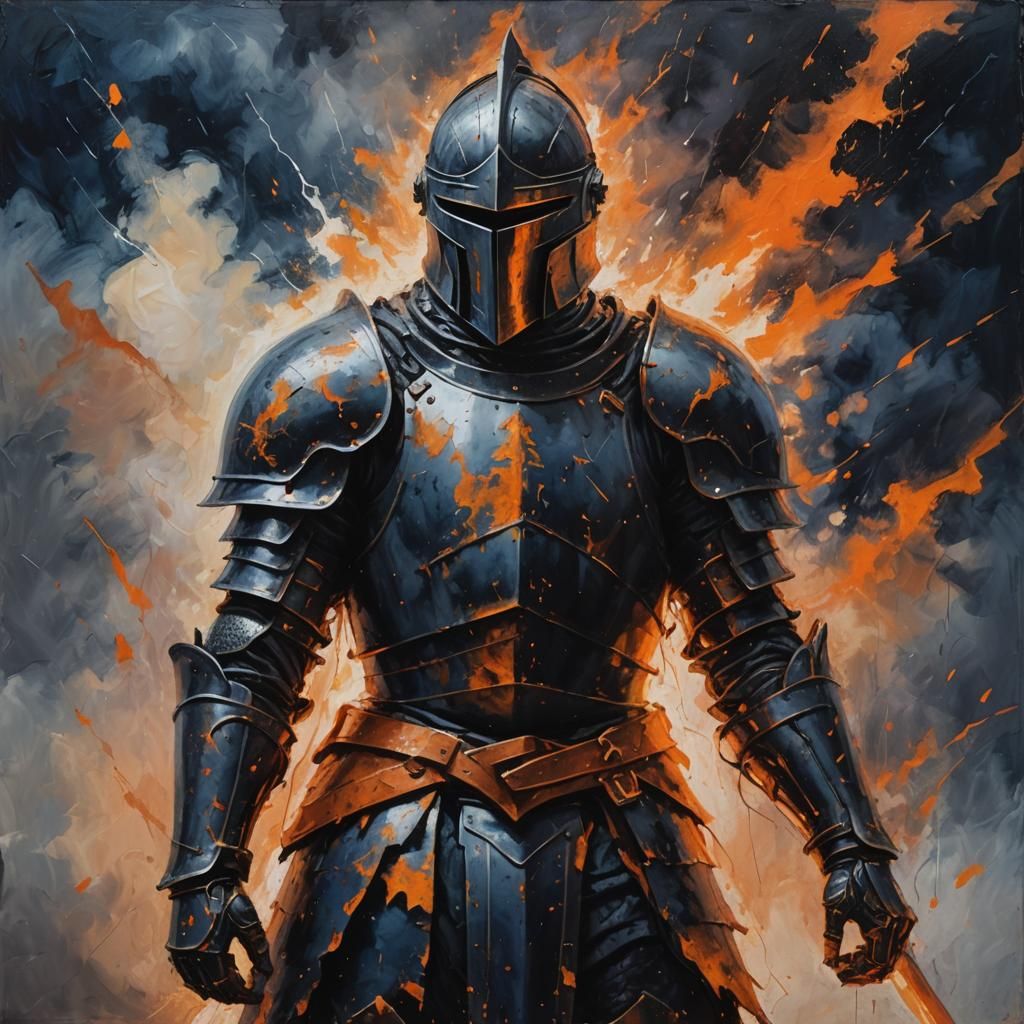 Knight in Dark Armor: Expressionist Splatter Painting