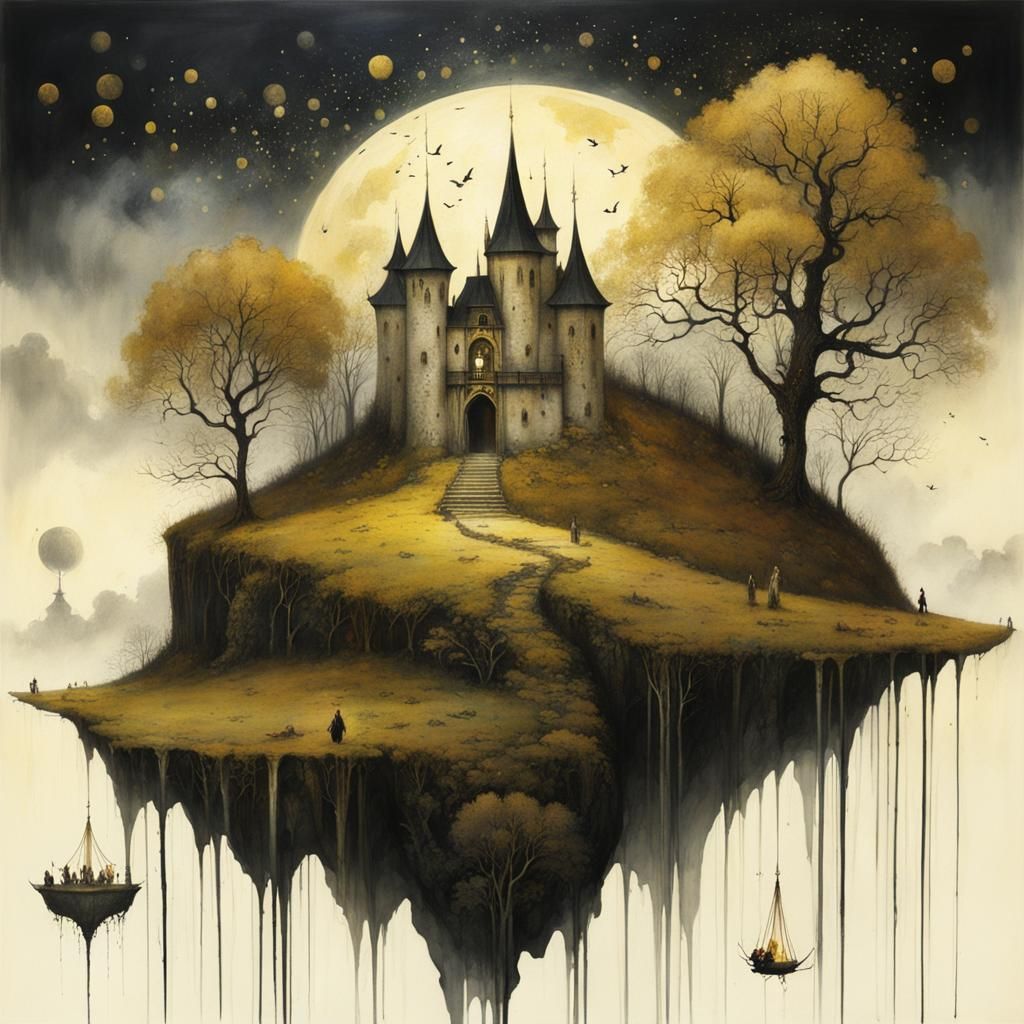 Fantastical Landscape in Art Nouveau Style