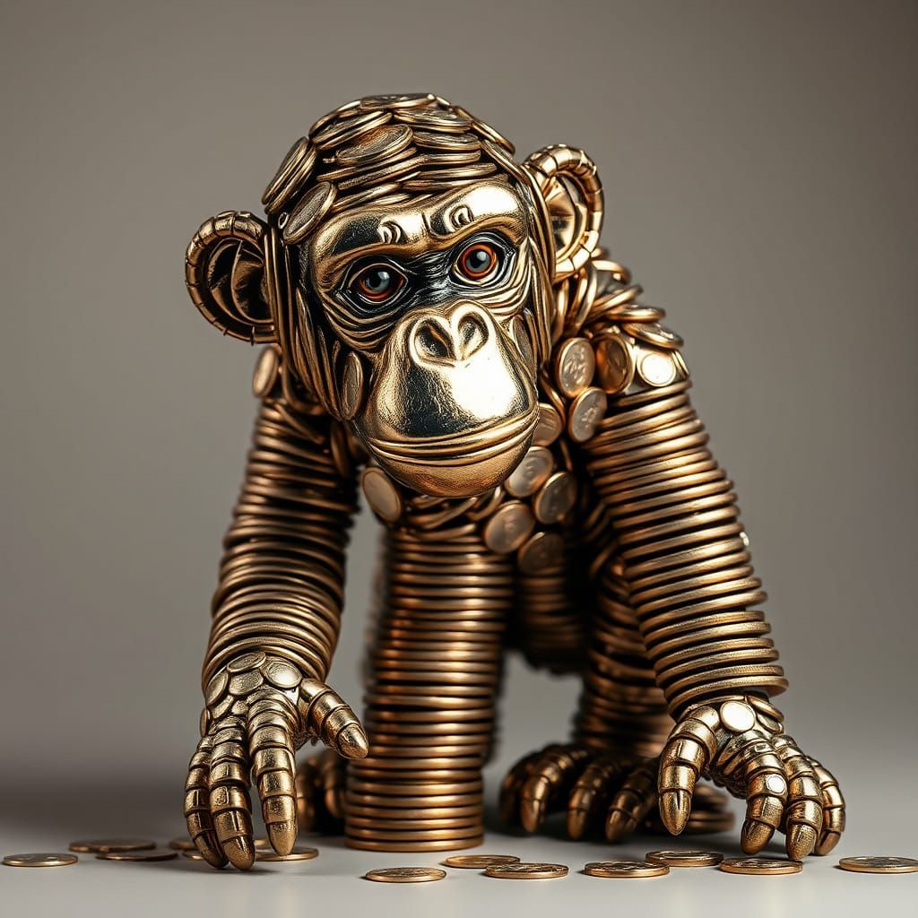 Chimpanzee Coin Sculpture: Digital Art