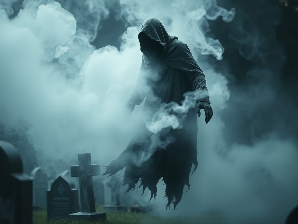 Ethereal Specter in Cemetery Fog