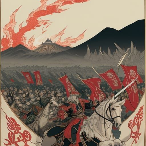 Ukiyo-e Style Battle at Burning Minas Tirith