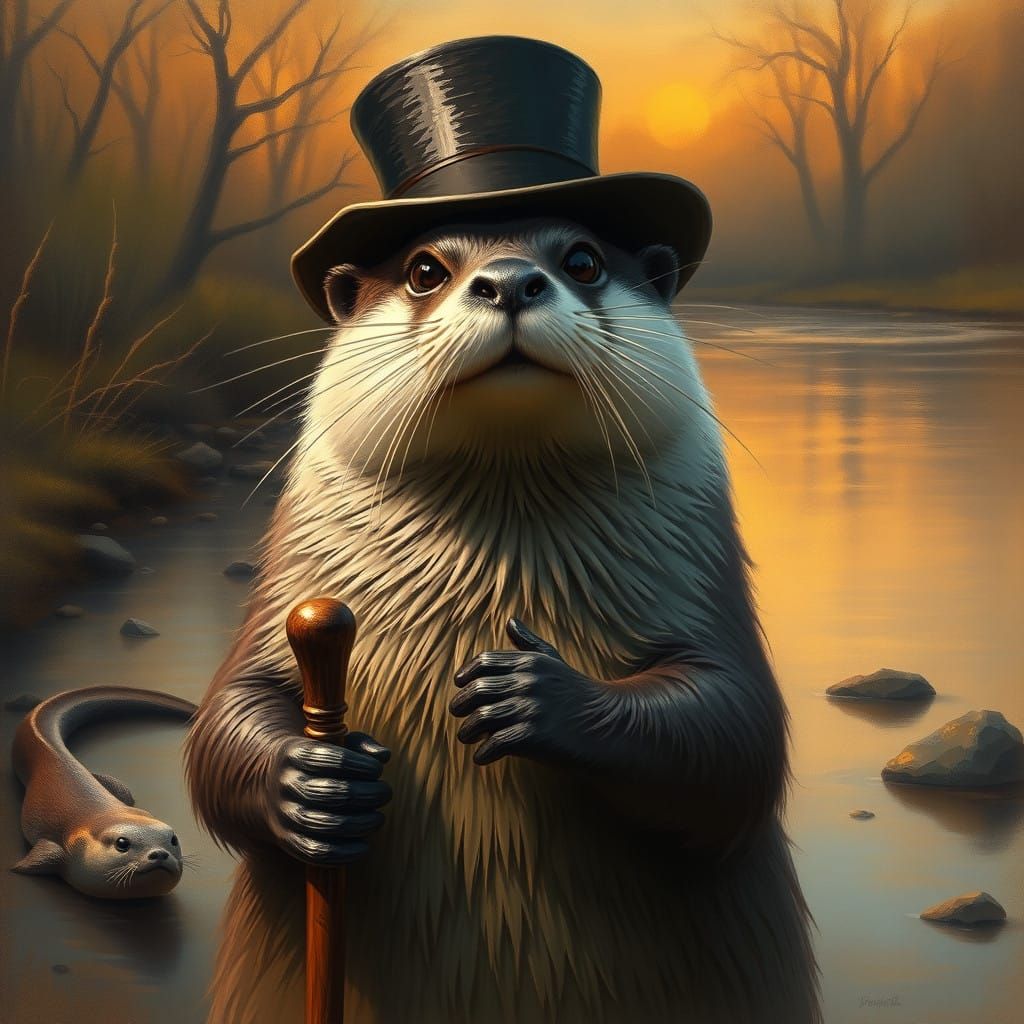 Regal Otter in Sunset Riverbank Setting