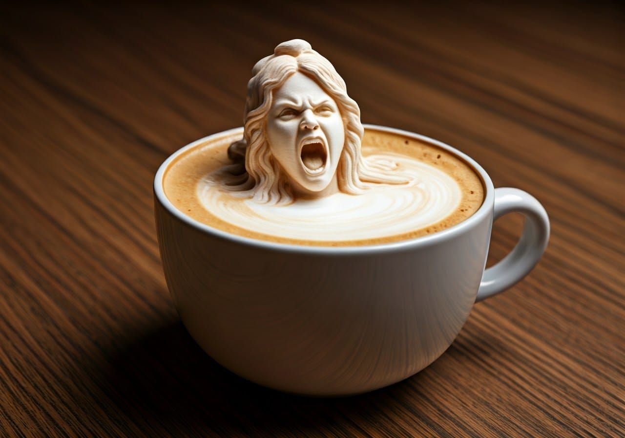 Dramatic Latte Art: Woman Emerging from Foam