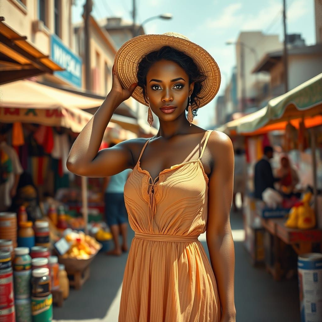 Vintage Woman in Nairobi, Impressionistic Photorealistic Sty...