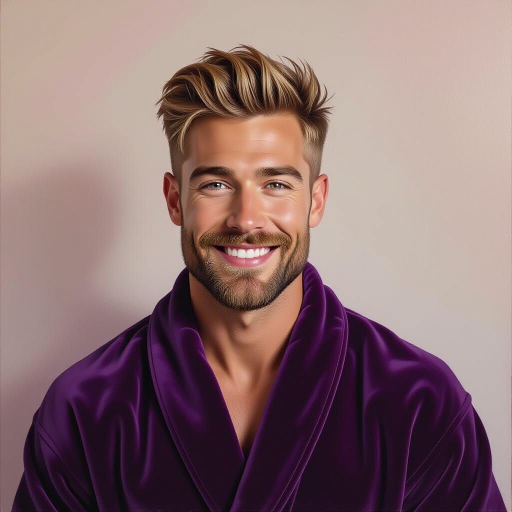 Smiling Blond Man in Purple Robe: Impressionist Oil Painting