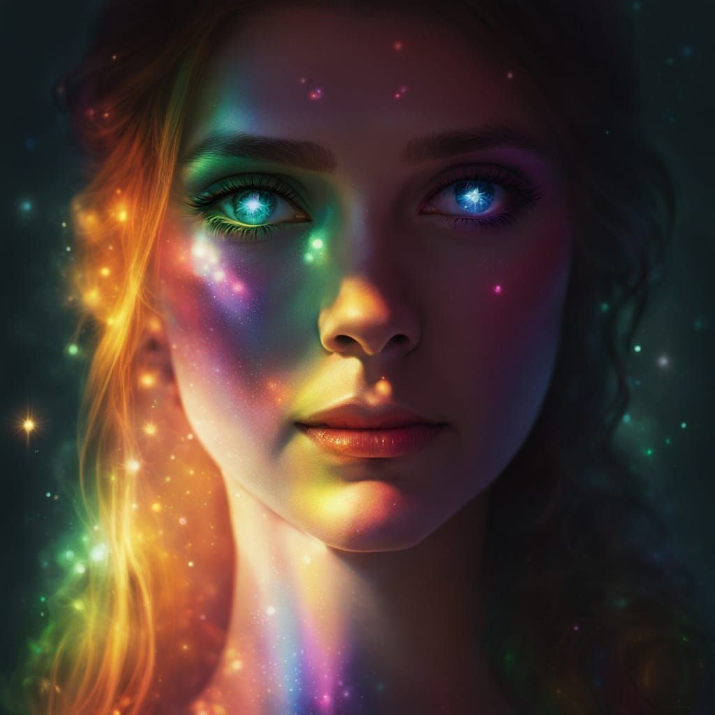 Rainbow Prism Woman: Dreamy Fantasy Art Portrait
