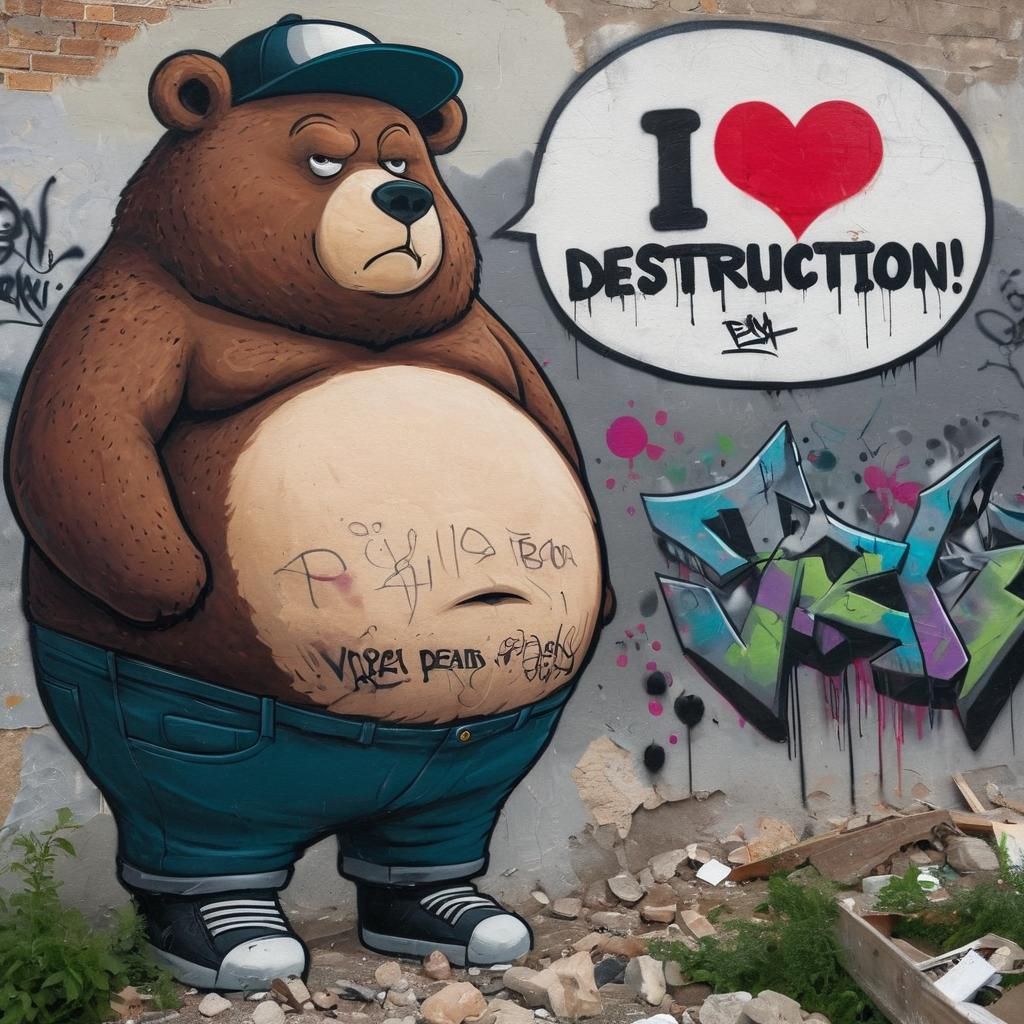Obese Bear Gangster Graffiti Art