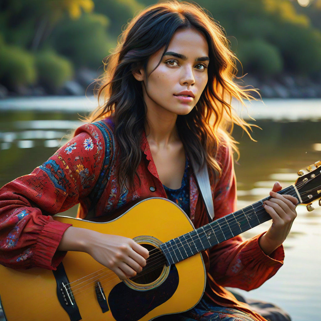 Serene River Sunset Portrait in Vibrant Photography Style