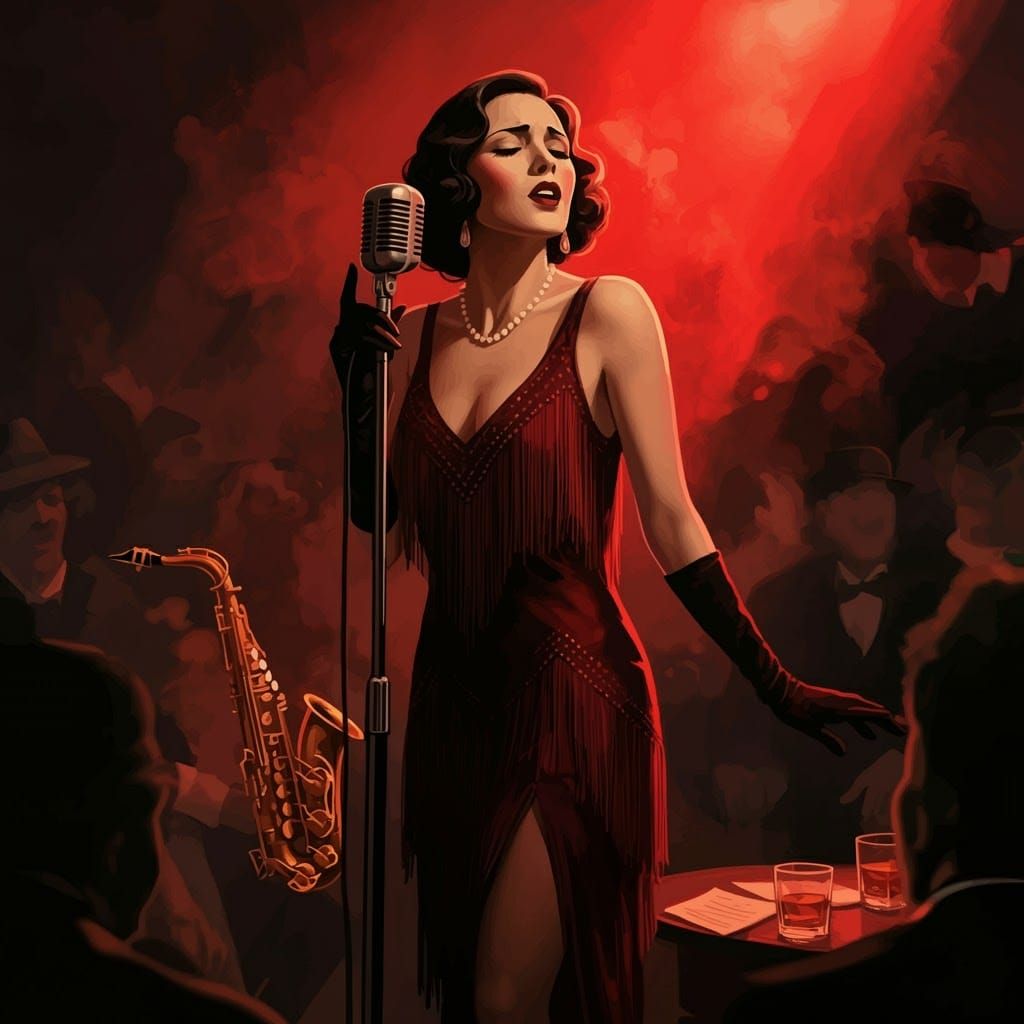 Jazz Singer in Noir Style with Expressive Brushstrokes