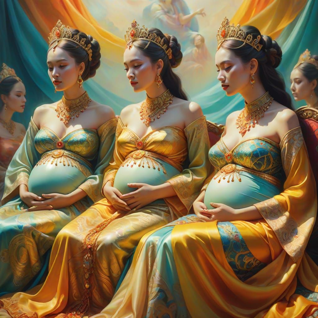 Pregnant Concubines in Surrealist Oil Painting